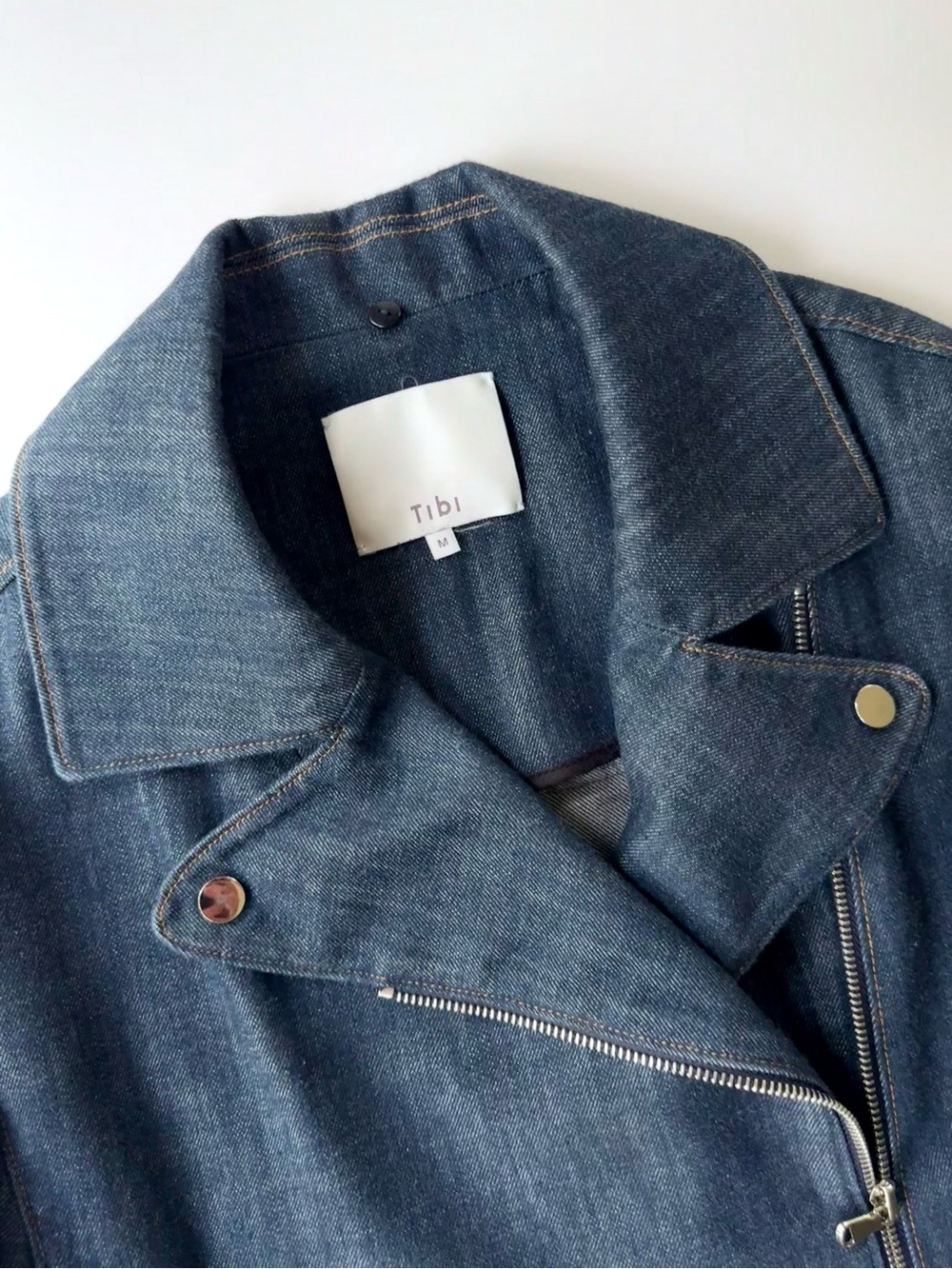 TIBI Raw Denim Oversized Moto Motorcycle Jean Jacket Size M - Picture 7 of 16